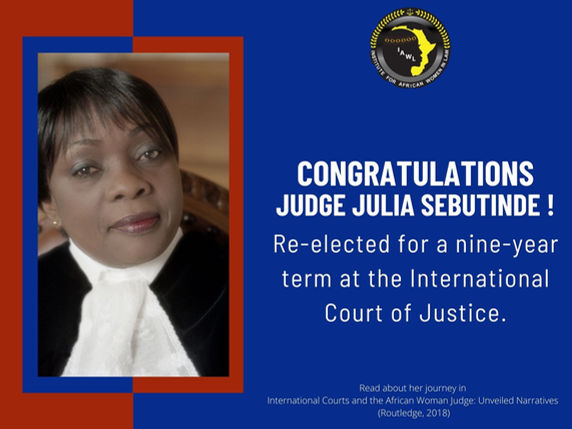 Congratulations to Judge Julia Sebutinde of the International Court of Justice.