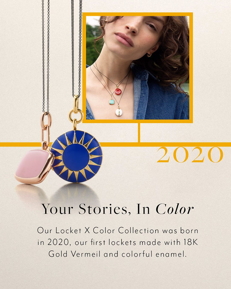 Necklaces and text: Your Stories, In Color. Locket X Color Collection, 2020.