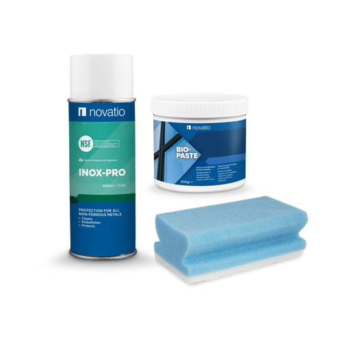 Novatio Inox onderhoudsset - Bio-paste + Inox-pro + Sponge | VINCK ...