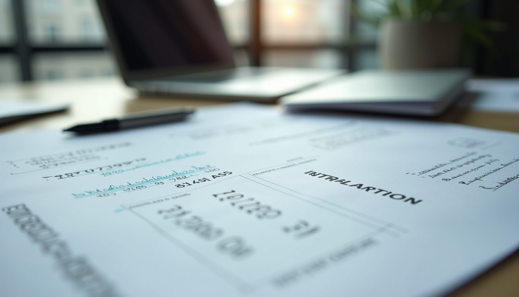 Eye-level view of detailed interior project billing documents on a desk