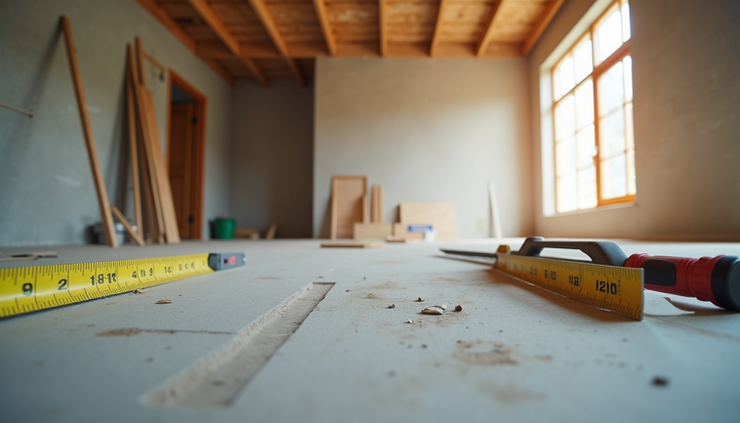 Eye-level view of a construction site with renovation work in progress