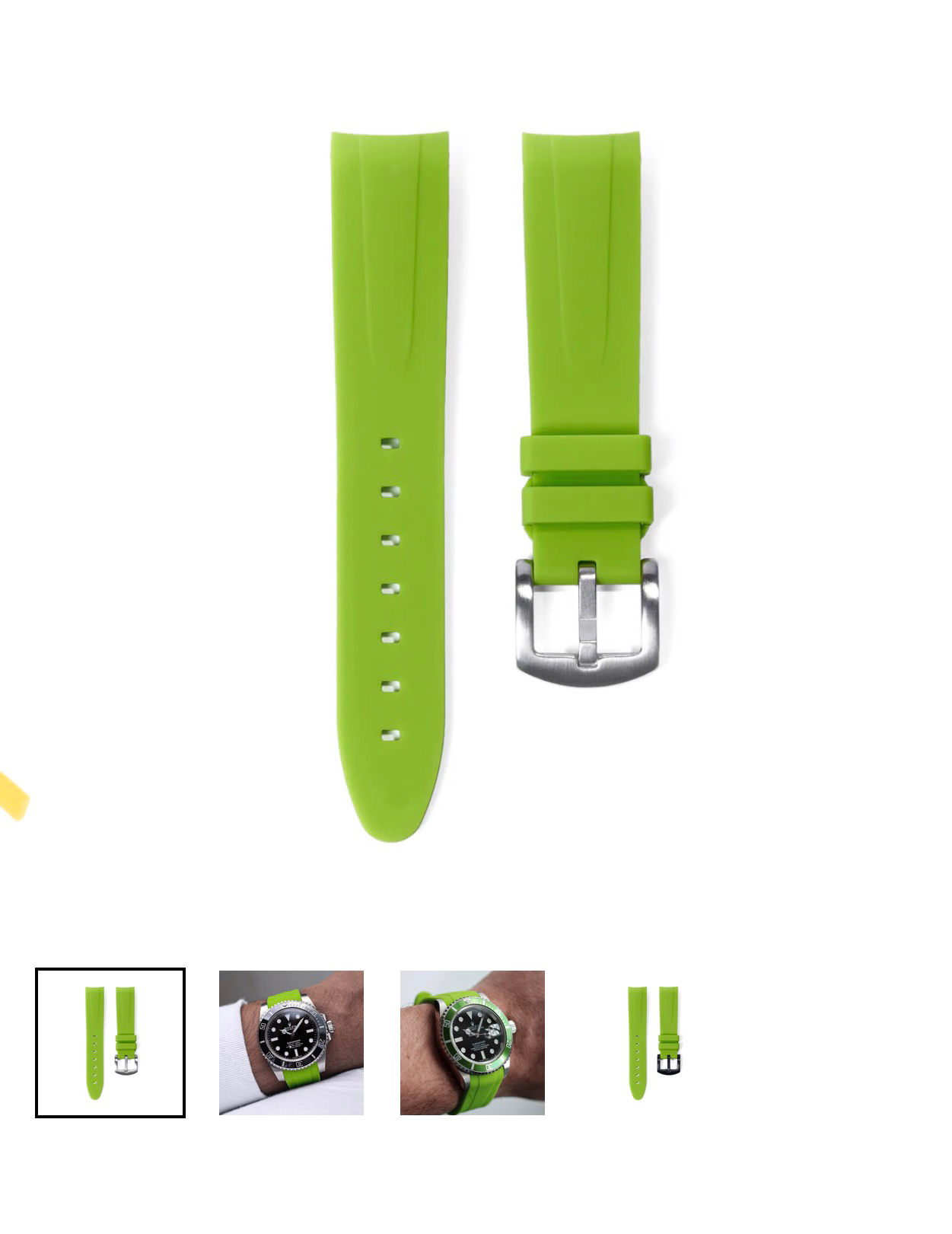 20mm Curve Ended Rubber Strap - Lime green