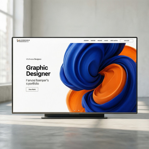 Monitor showing graphic designer's portfolio