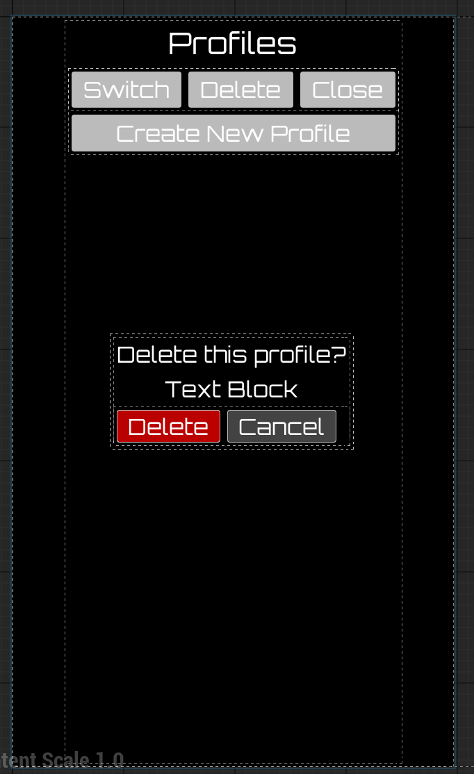Profiles Panel UI — Delete Confirmation Overlay