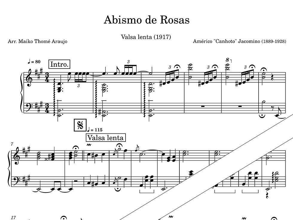 Abismo de Rosas de Américo Canhoto Jacomino – partitura para piano solo inspirada no repertório do violão brasileiro – página 1