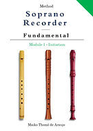 Method for Soprano or Tenor Recorder Module 1, Initiation. In E-book or printed book, it brings exercises and pieces prepared progressively for the teaching and practice of each note position within the first octave. It allows for solid initiation, agility, rapid development, and interpretive mastery. It also has informative and theoretical articles, presenting the instrument and its history, bringing the most important topics of posture, technique, musical notation, fingerings, ornamentation and historical interpretation.