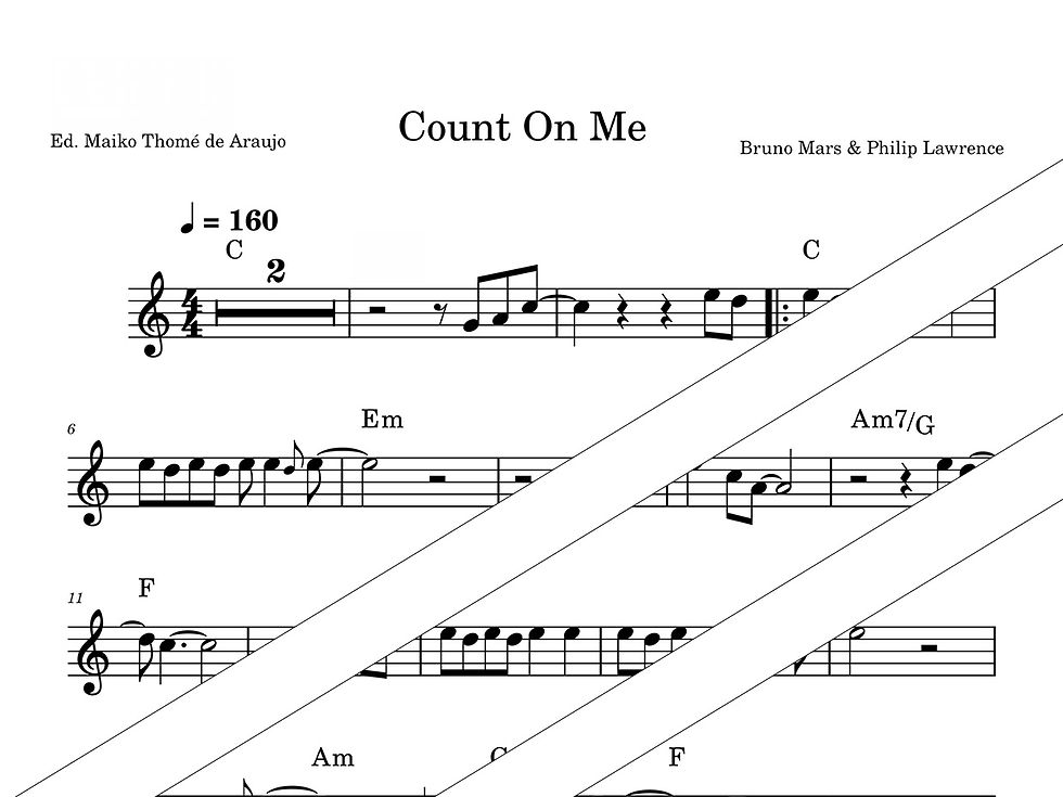 Count on Me by Bruno Mars in C major – chorded melody sample 1 for violin, soprano or tenor recorder, or flute.