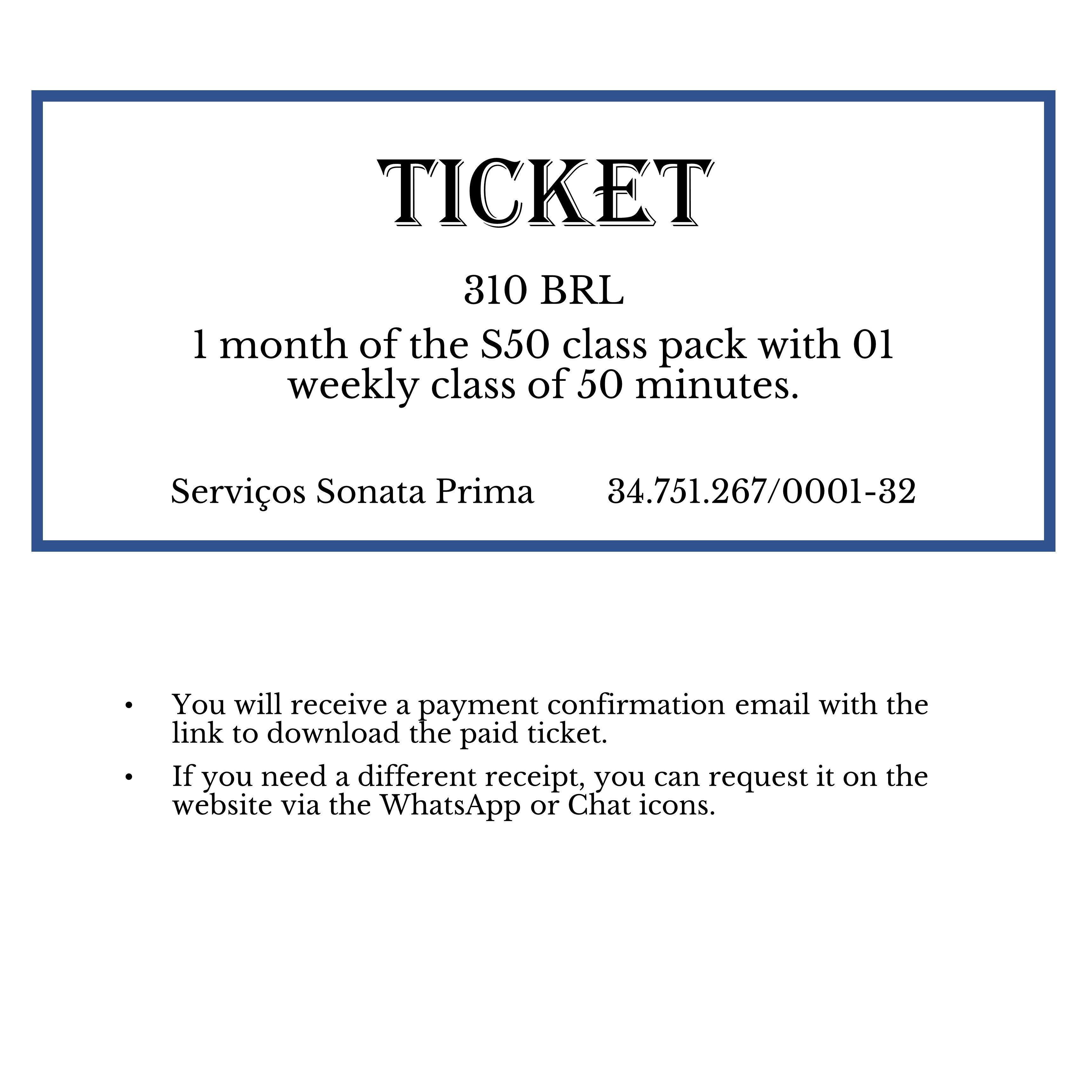 Class Ticket S50 - 1 month - 290 reais