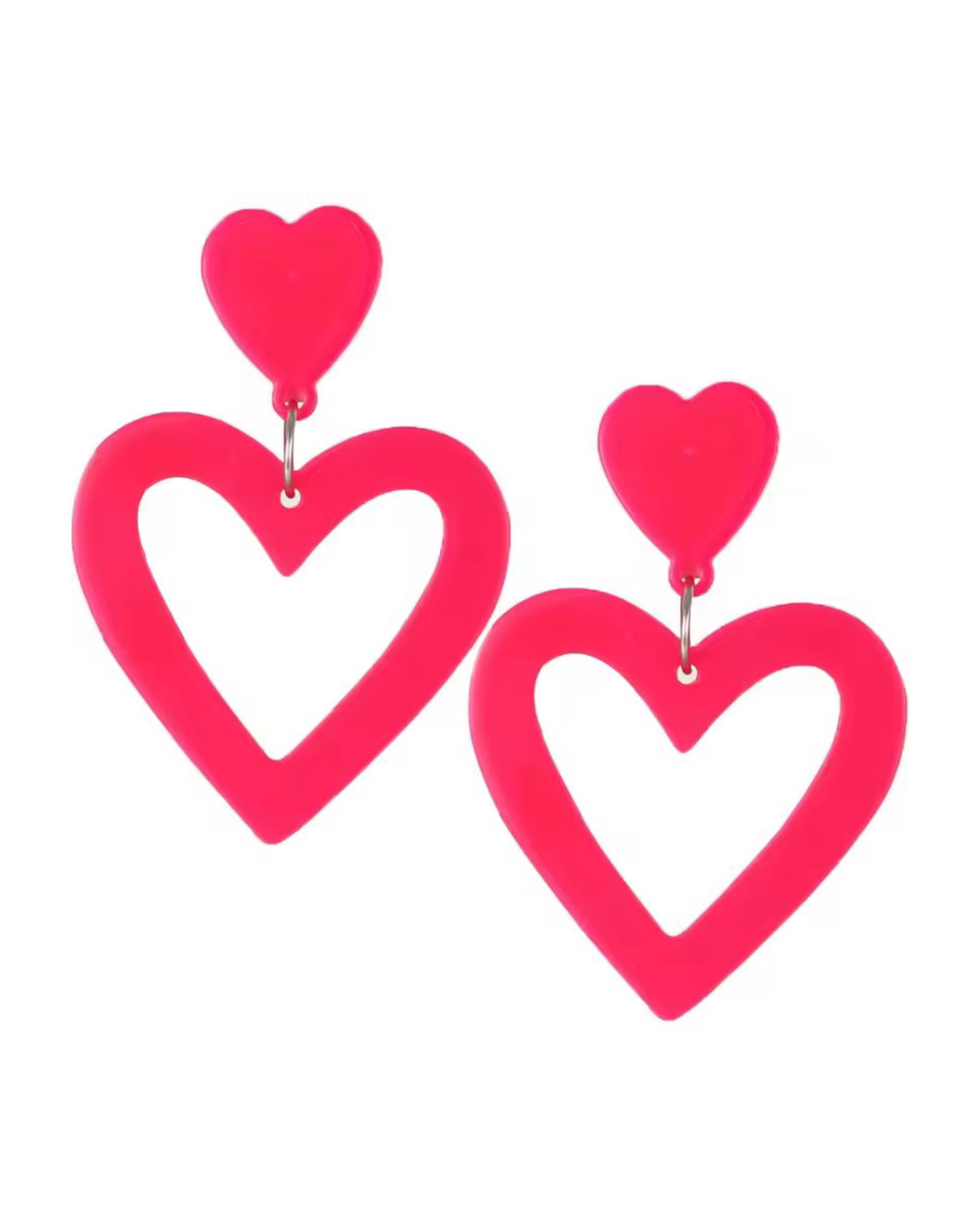 Y2K Hot Pink Hollow Heart Drop Earrings