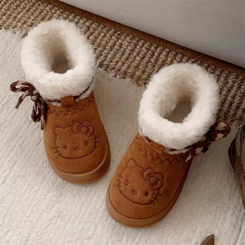Thumbnail: Hello Kitty Cozy Snow Boots – Faux Fur Lined Winter Short Boots