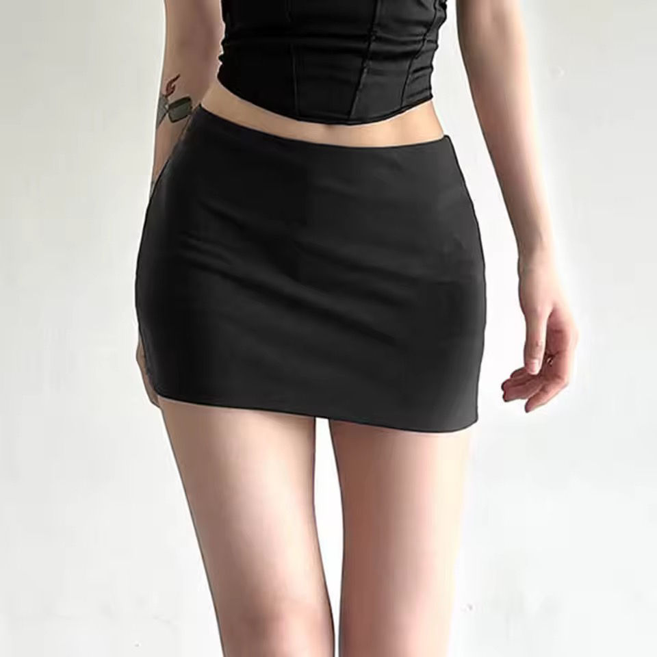 Casual Basic Mini Skirt With Shorts - Black 