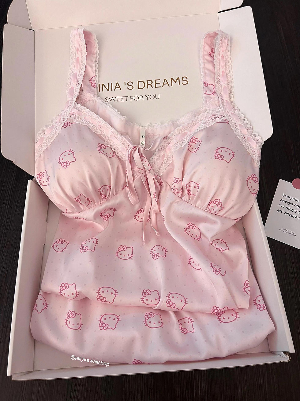 Thumbnail: Hellokitty Pink Lace Silk Nightgown
