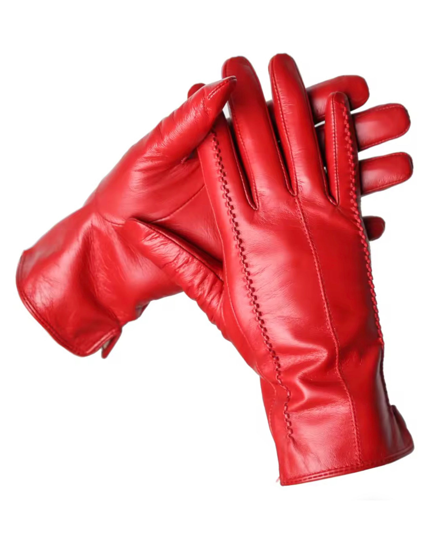 Red Genuine Sheepskin Leather Gloves – Winter Warm Touchscreen Gloves for Women