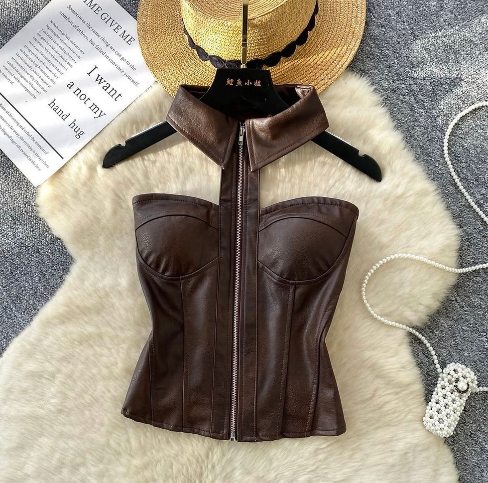 Thumbnail: American Retro Leather Top in Black & Brown 