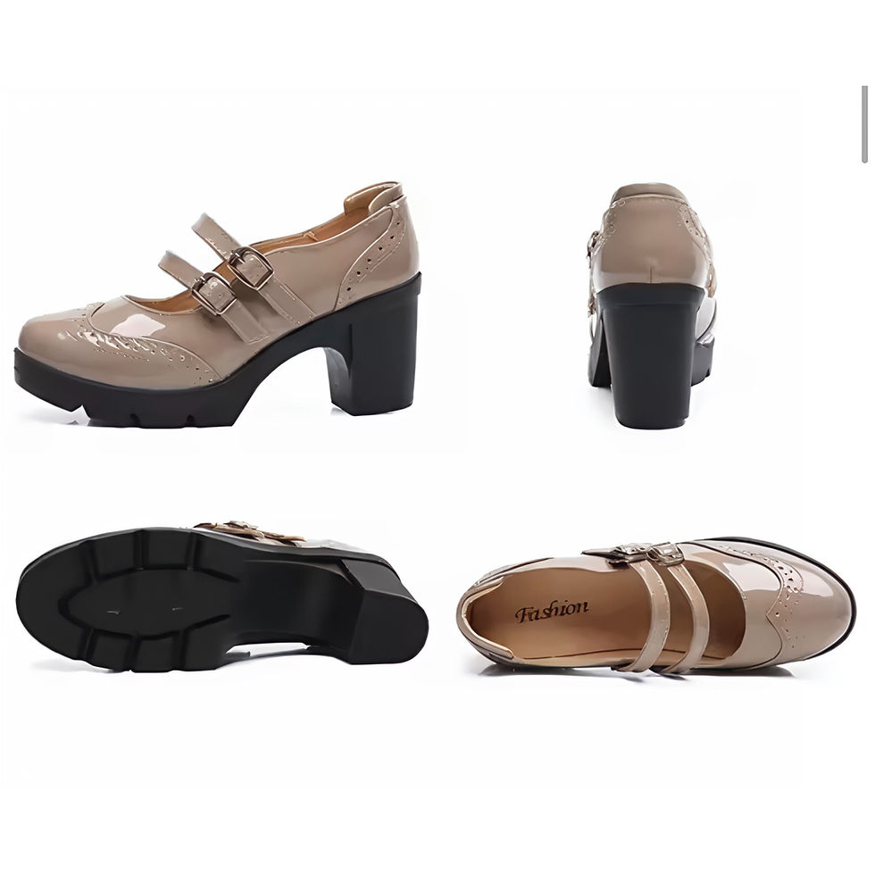 Thumbnail: Elegant Double Strap Mary Jane Pumps – Genuine Beige Leather Platform Heels