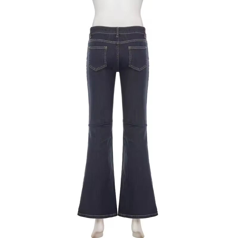 Thumbnail: Early 2000s Dark Blue Low-Rise Flare Denim Jean