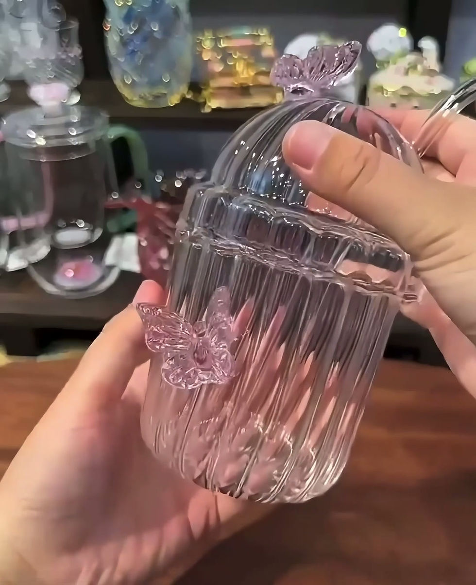 Thumbnail: Pink Fairy Butterfly Sipper Glass Cup