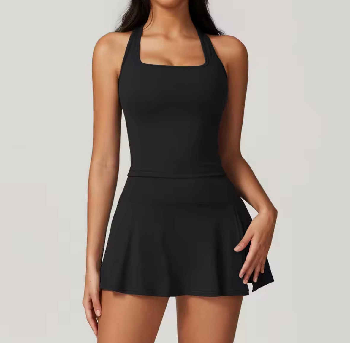 2 piece Black Yoga/Gym Tank & Tennis Skirt Set