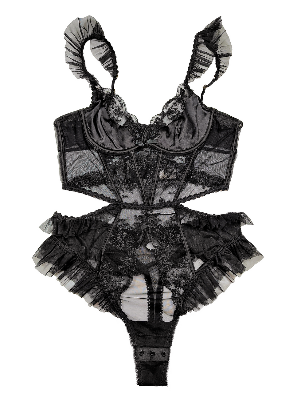 Thumbnail: Black Sensual Lace Backless Bodysuit