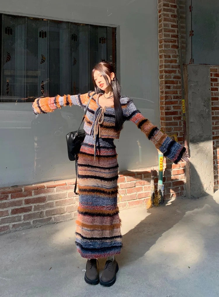 Thumbnail: Striped Knit Two-piece Dress
