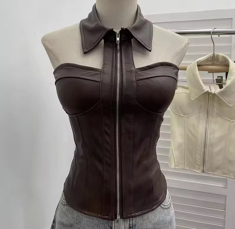 Thumbnail: American Retro Leather Top in Black & Brown 