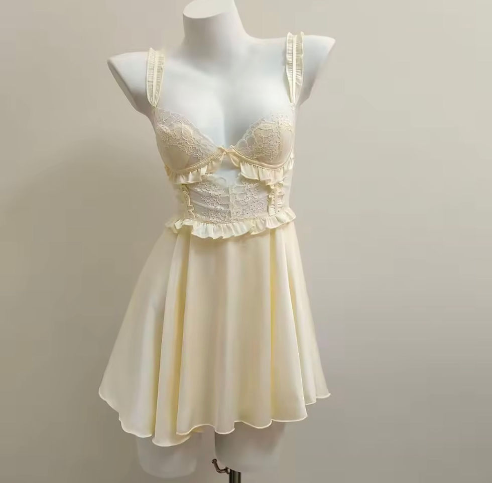 Thumbnail: Ivory Lace Babydoll Lingerie Nightdress – Soft Chiffon Bridal Sleepwear