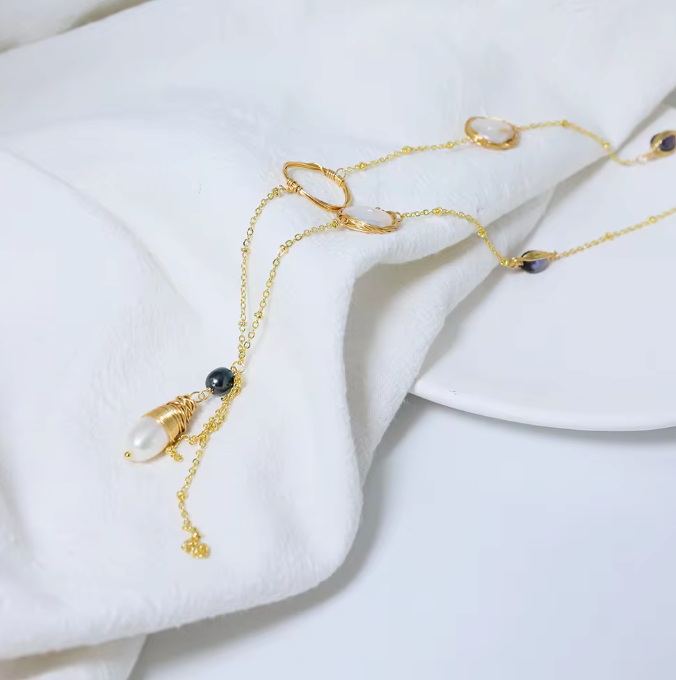 Thumbnail: Natural Fresh Water Pearl Long Chain Pendant Necklace