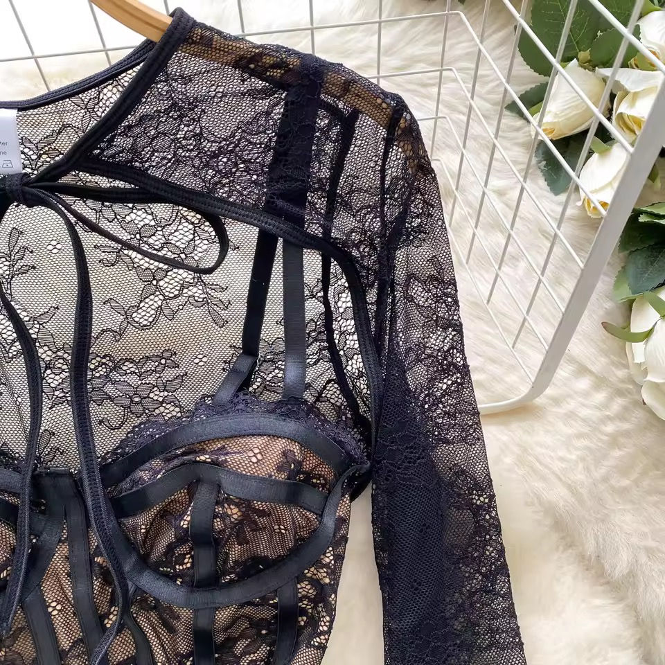 Thumbnail:  Black Lace Sexy Two Piece Set