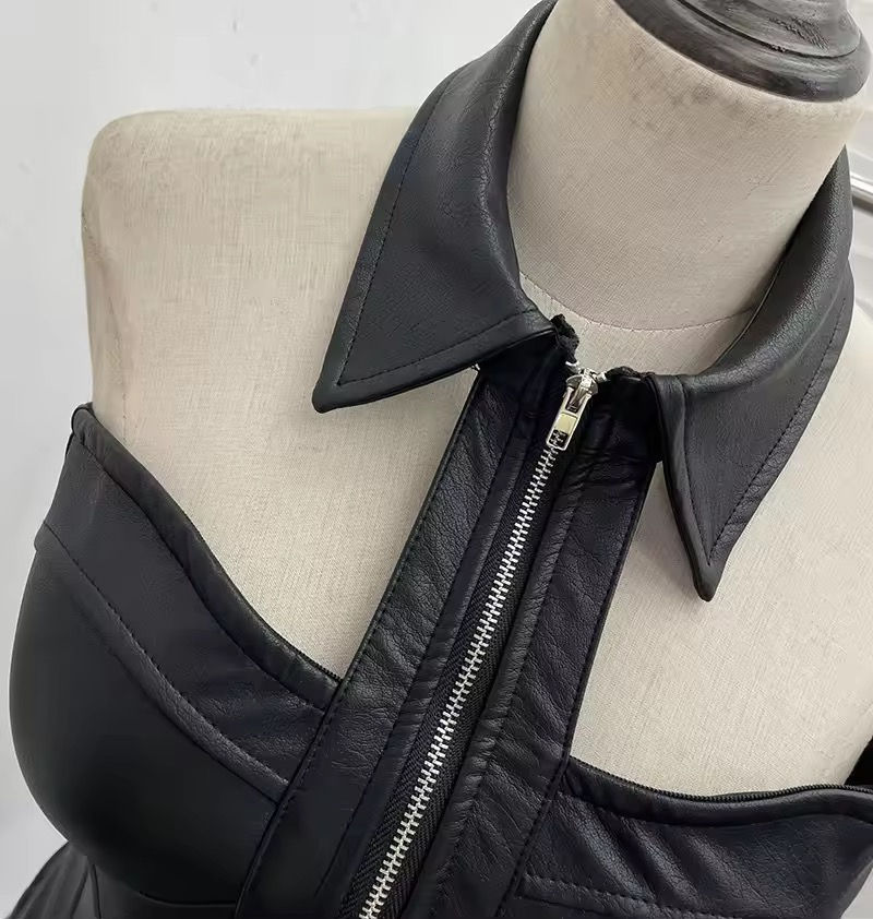 Thumbnail: American Retro Leather Top in Black & Brown 