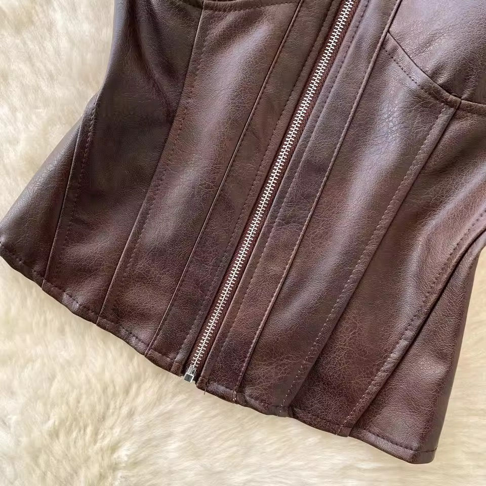 Thumbnail: American Retro Leather Top in Black & Brown 