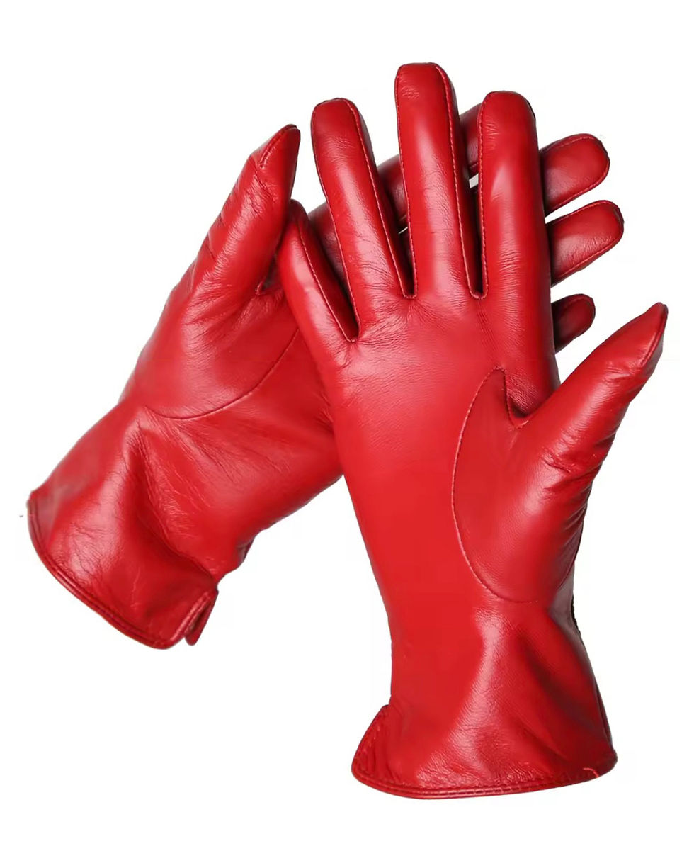 Thumbnail: Red Genuine Sheepskin Leather Gloves – Winter Warm Touchscreen Gloves for Women