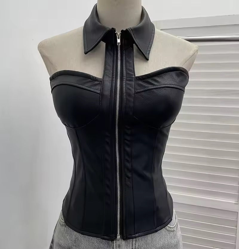 Thumbnail: American Retro Leather Top in Black & Brown 