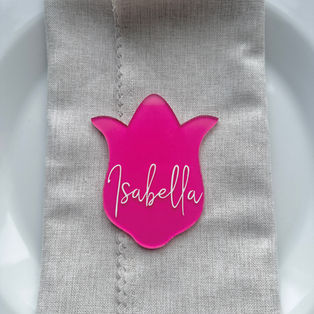 Pink acrylic tulip name place setting.