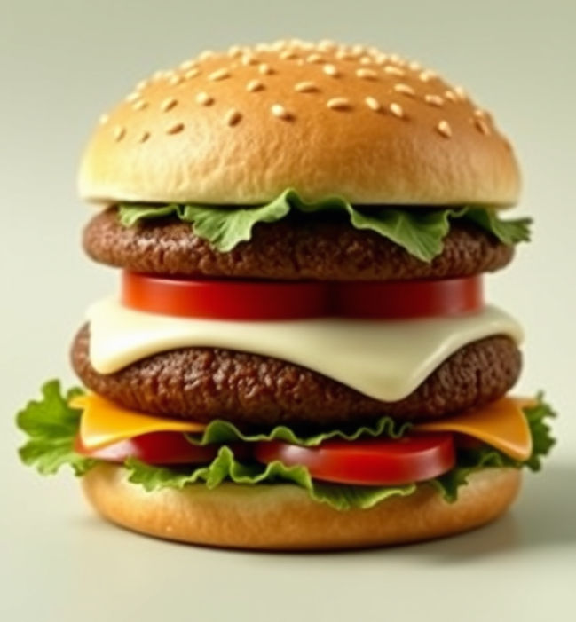 Burger with lettuce, tomato, and cheese layered in to discuss mental health
