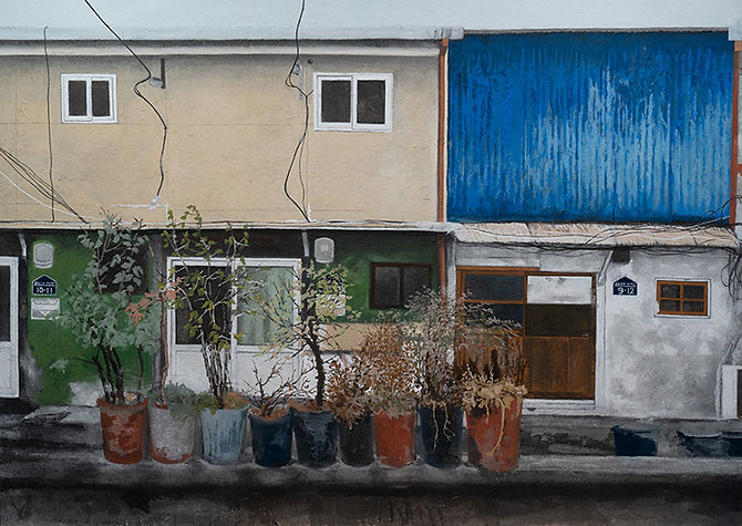 오래된 집- 만석동 2018(왼쪽)-162x454cm,한지에 채색,201
