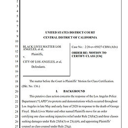 ORDER RE: MOTION TO CERTIFY CLASS 