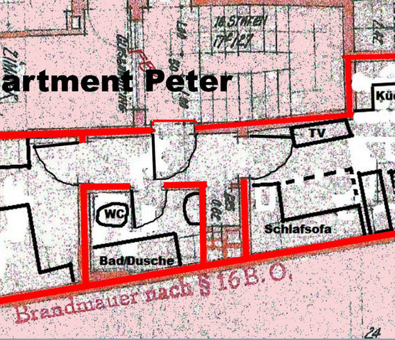 Grundriss des Apartment Peter von Steinhauser's Ferienwohnungen Augsburg