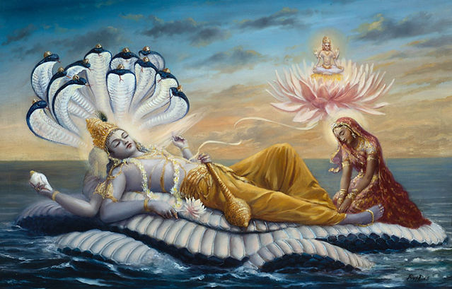 Lord-Vishnu-being-served-by-Mahalakshmi.