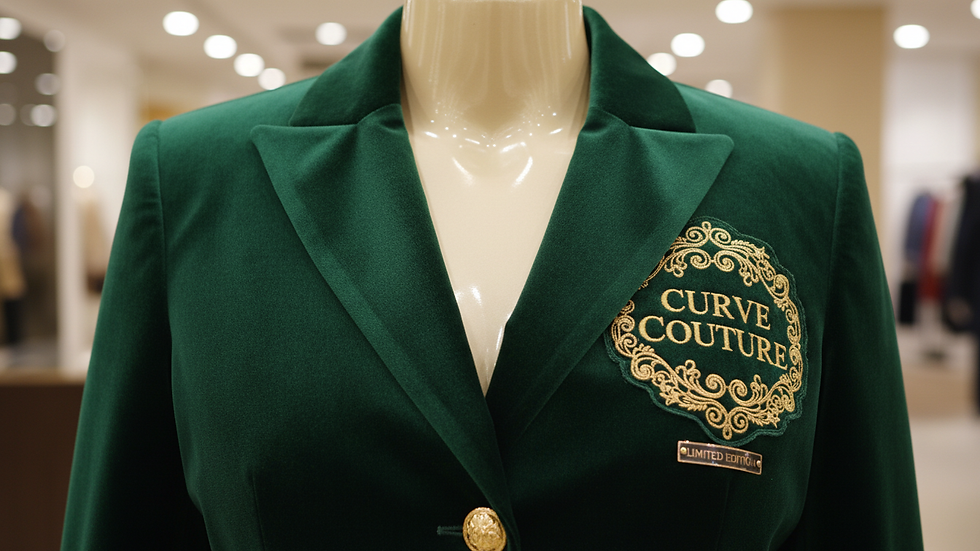 Close-up view of plus-size mannequin torso with a stylish jacket