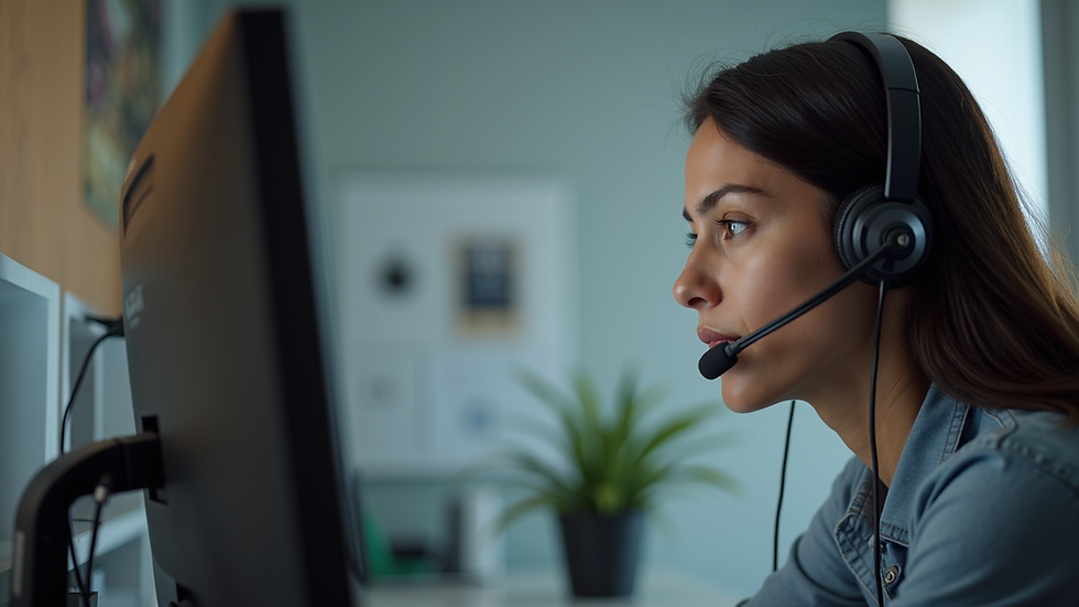 High angle view of a person using a headset for customer support