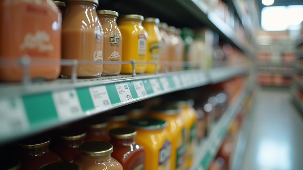 Close-up view of a custom printed label on a retail product shelf