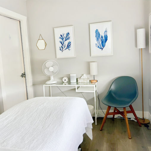 Professional, sun-lit treatment room available for rent at Standing Cedars.
