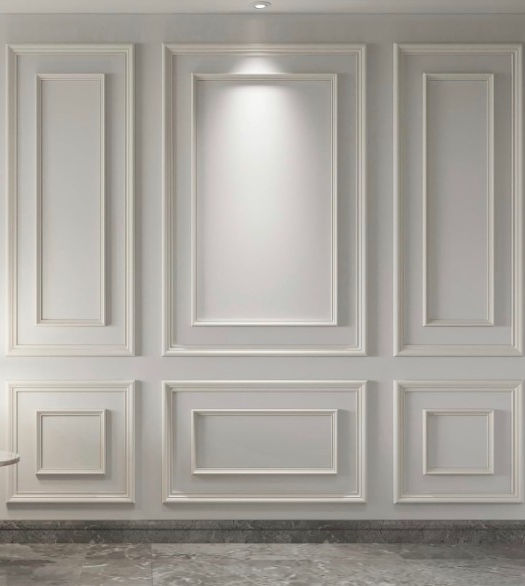 White panel woodwork on accent wall