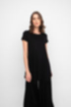 Jersey round neck asymmetric top with front slits