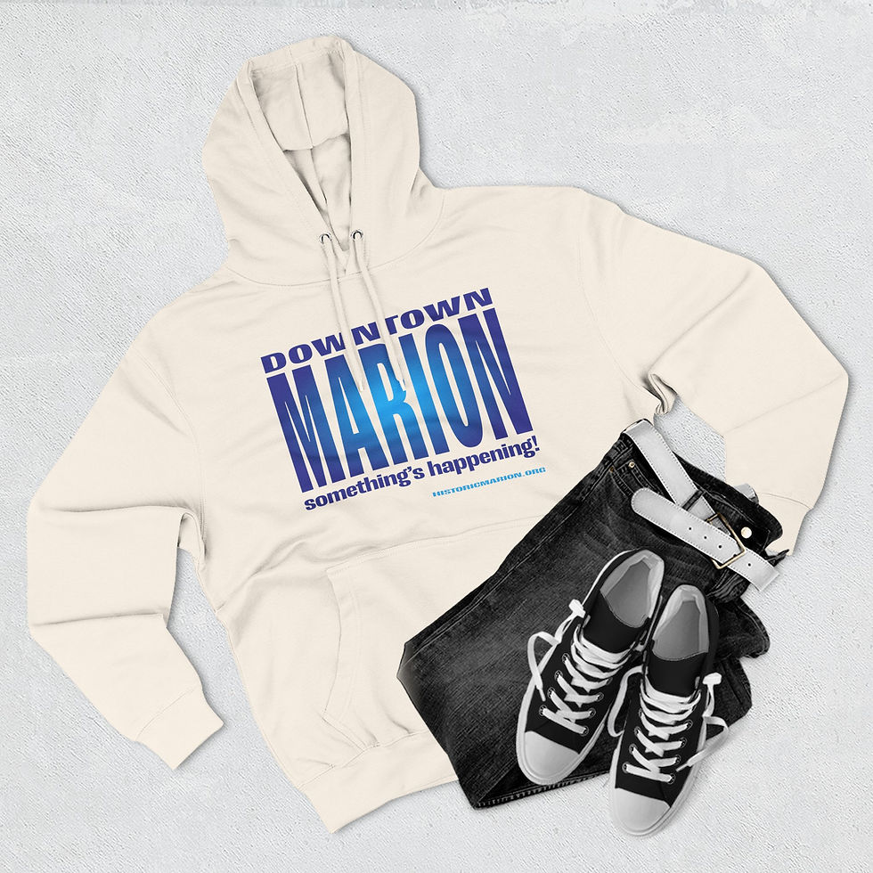 Thumbnail: Downtown Marion Hoodie — "Something's Happening" Block Graphic Pullover