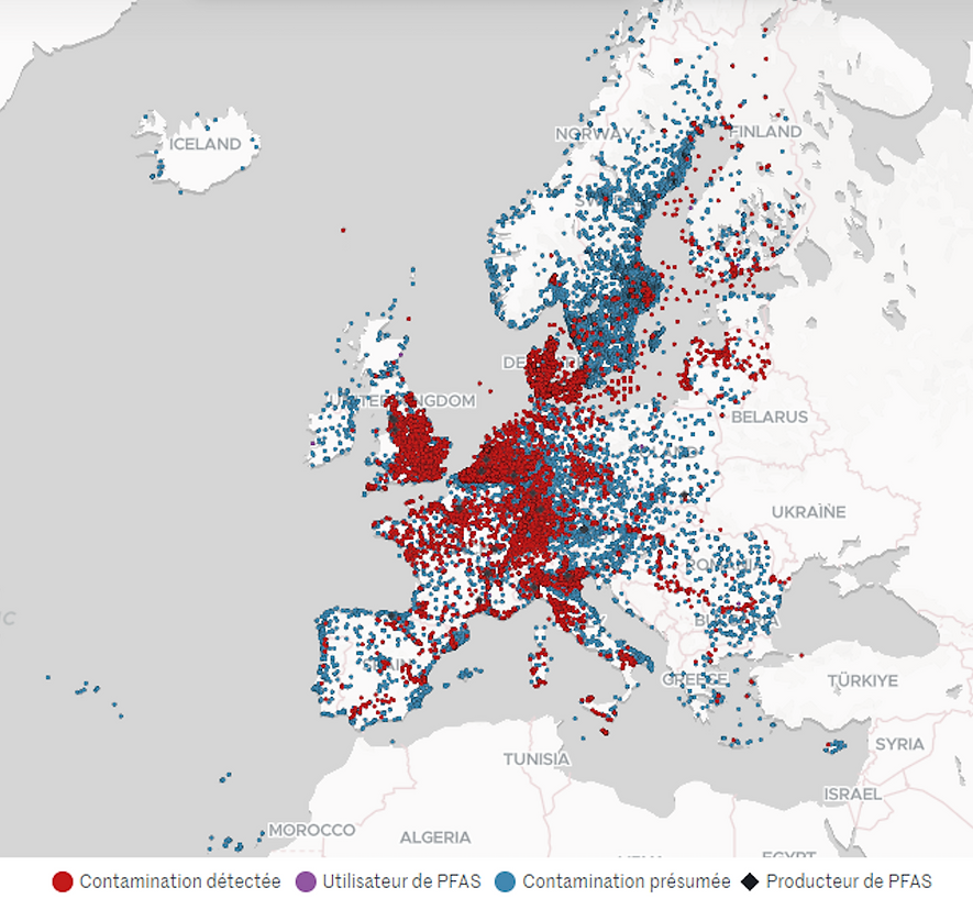 carte pollution PFAS europe et sites industriels