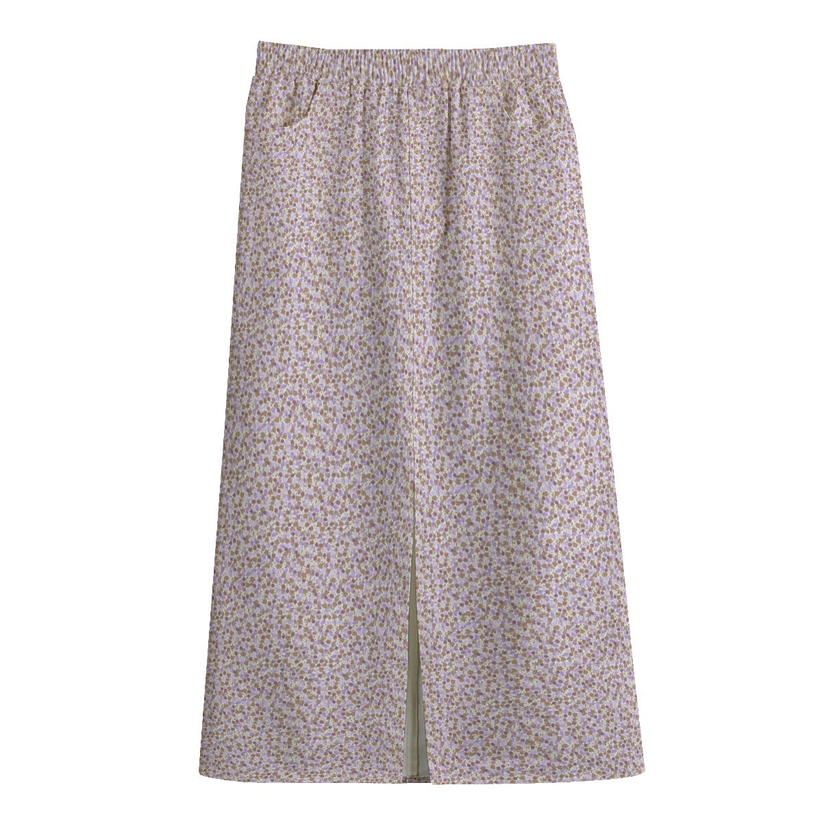Front Slit Canvas Weight Cotton Skirt with Pockets Lavender Beige Floral