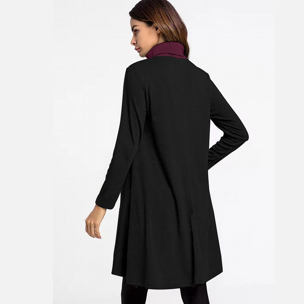 Thumbnail: High Neck Dress with Long Sleeve Black & Plum Wine