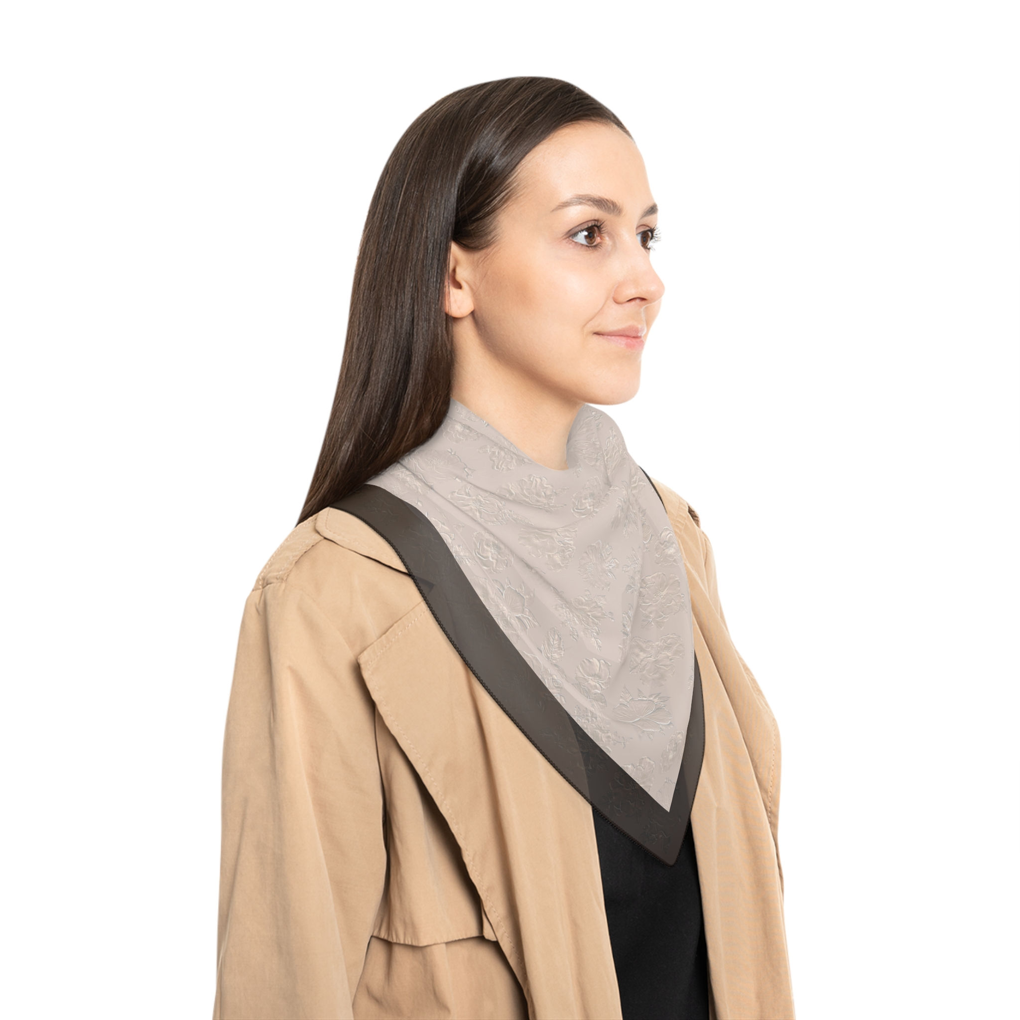 Natural Neutral MBoss Rose Flower Print Poly Scarf