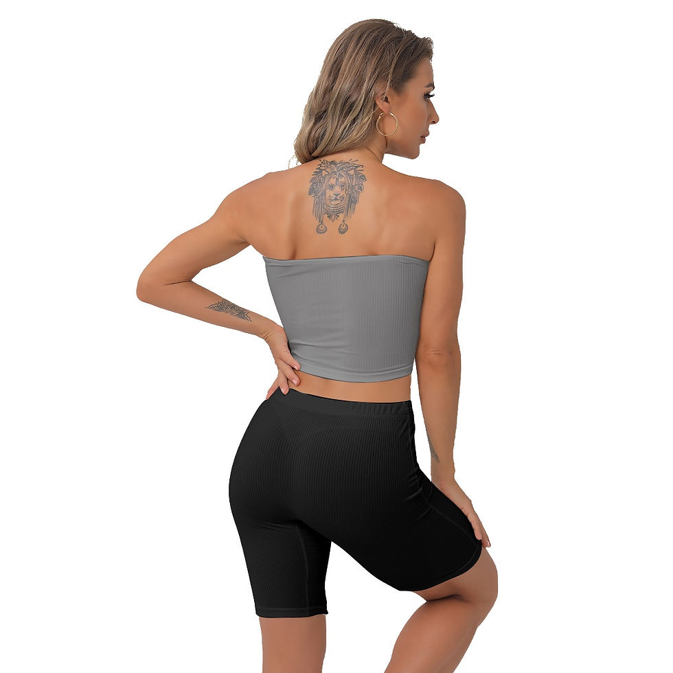 Thumbnail: Tube Top Shorts Set Grey Black